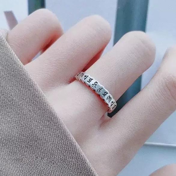 Sterling Silver Vintage Six Syllables Mantra Ring