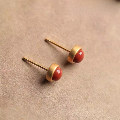 Tibetan Red Agate Stud Earrings