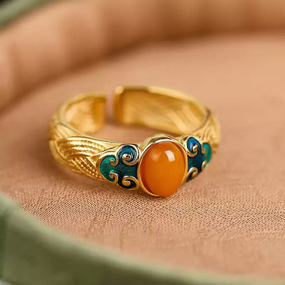 Garden of Empresses® 925 Silver Enamel Cloud Ring with Amber Charm