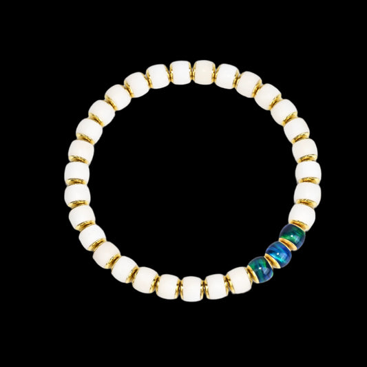 Temple Drill® White Bodhi Seed Bead Bracelet with Inlaid Accents
