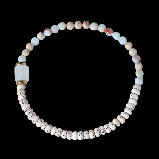 Tibetan Moon Star Bodhi Bracelet with Amazonite & Brass Beads