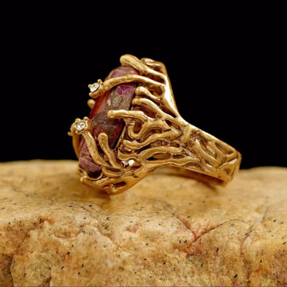 Tibetan Handcrafted Agate and Enamel Ring – Intricate Natural Stone and Traditional Enamel Work