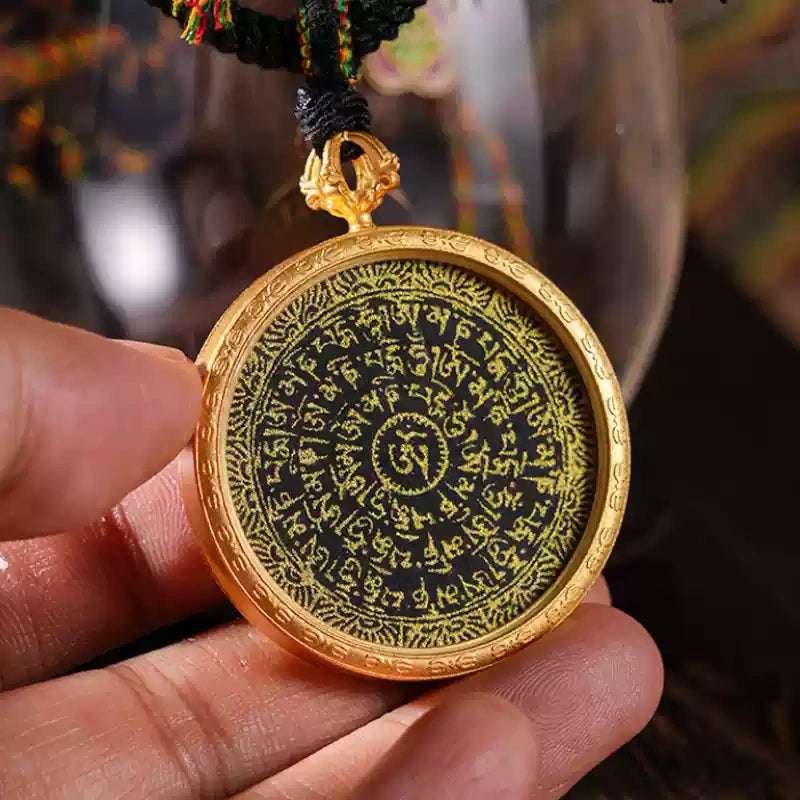 Tibetan Hand-Painted Six-Word Mantra Mandala Pendant