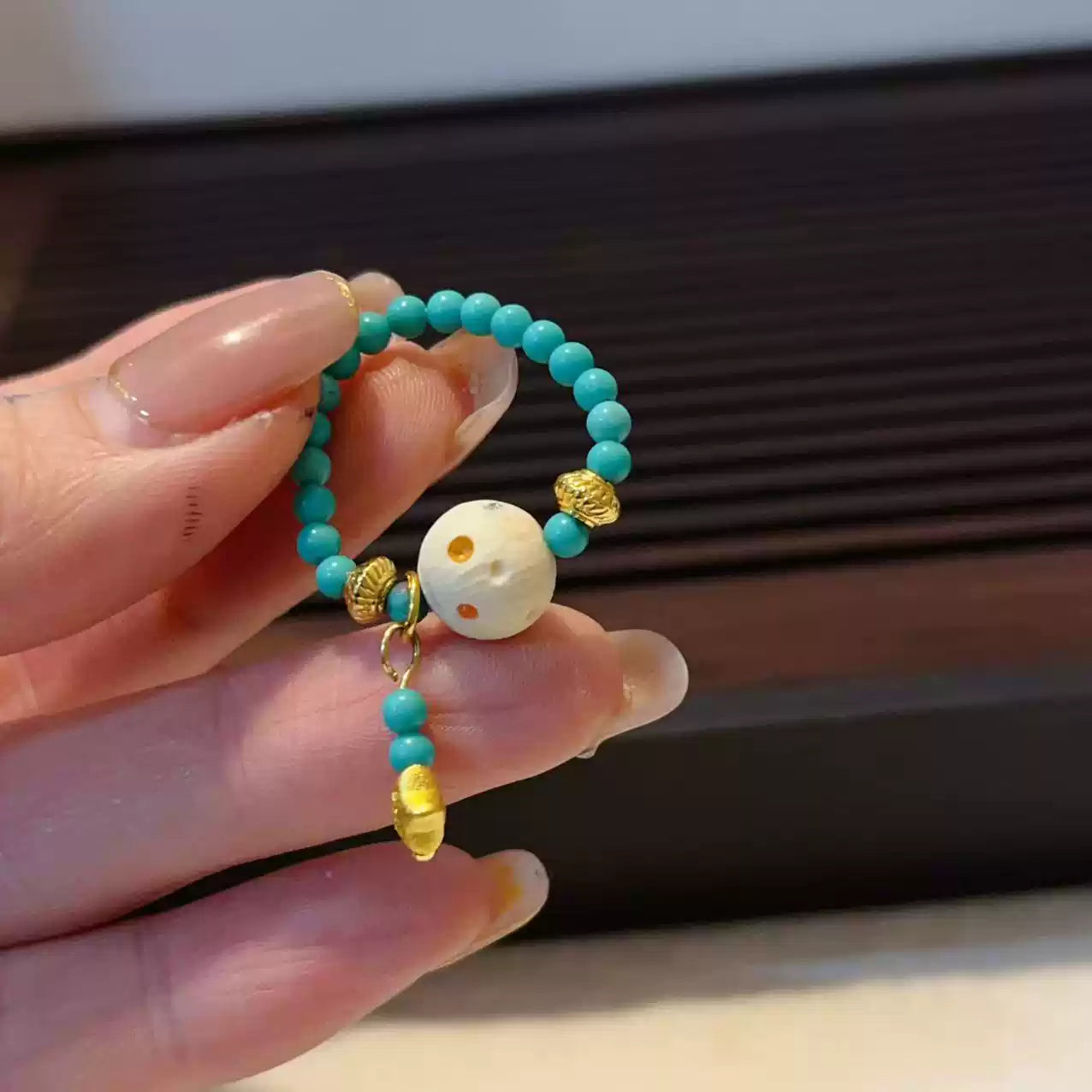 Funky Punky® Tibetan Mammoth Ivory Ring with Turquoise Beads