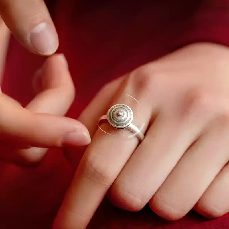 Tibetan Spinning Prayer Wheel Ring with Lotus Symbol