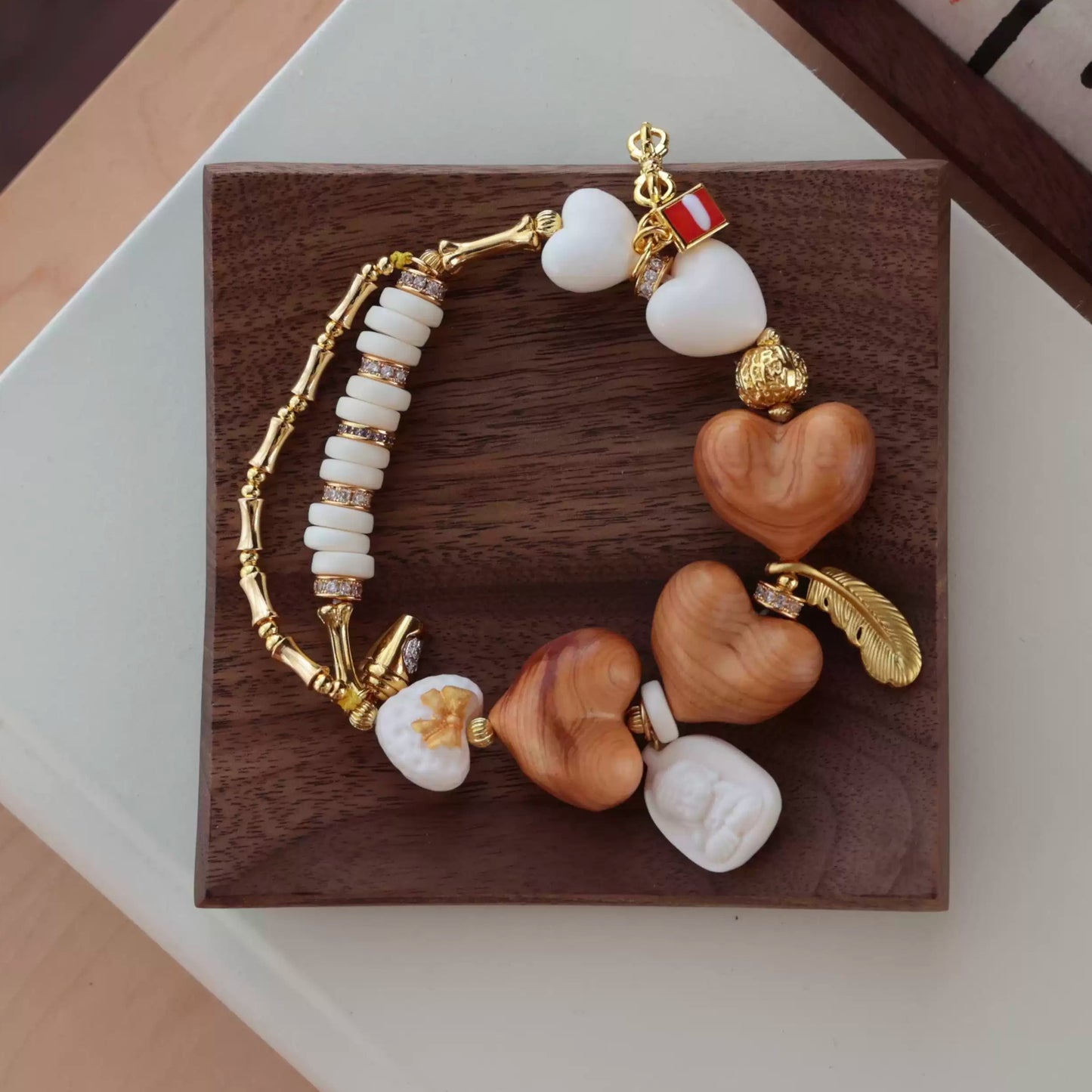 Funky Punky® Tibetan Cypress Peach Heart Bracelet with Bodhi Accents