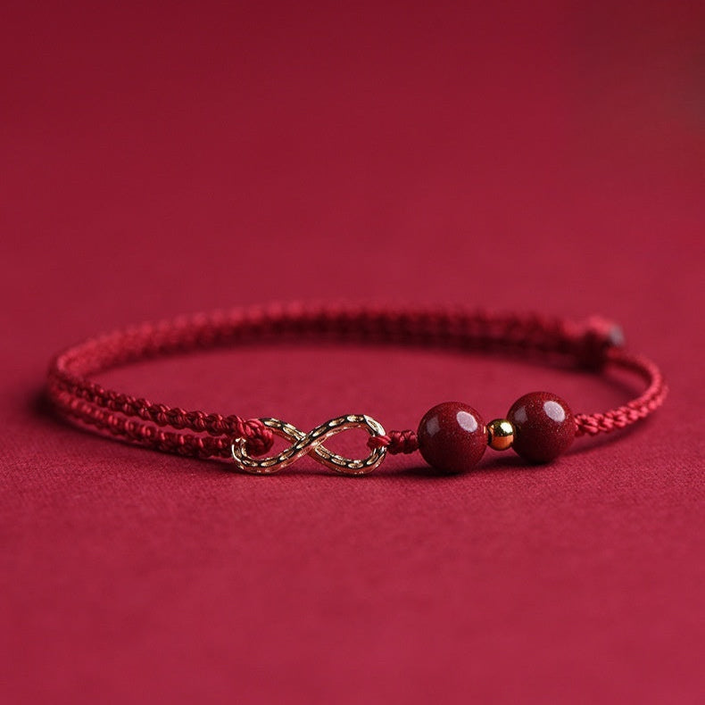 Tibetan Red Rope Bracelet with Cinnabar Beads & Infinity Knot