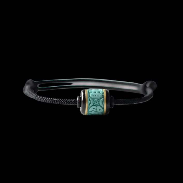 Handwoven Turquoise and Ebony Bracelet with Fortune Charm