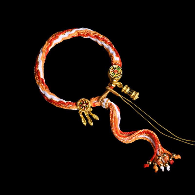 Tibetan Spiritual Friendship Bracelet with Golden Charms and Sacred Icons