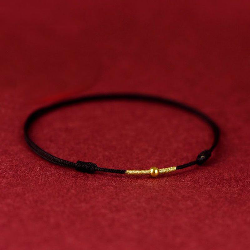 Red Braided Cord Bracelet with Gold Bead for Protection