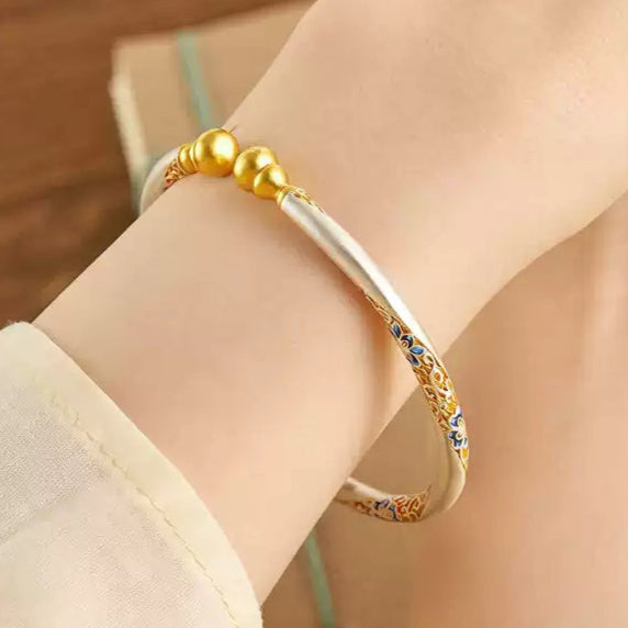 Garden of Empresses® Floral Gilded Enamel Silver Gourd Bracelet