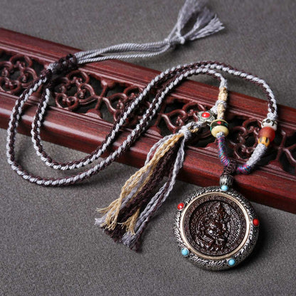 Agarwood Nine-Tailed Fox, Palden Lhamo, and Green Tara Thangka Necklace