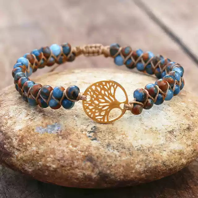Pastel Reverie® Jasper Beaded Bracelet with Tree of Life Charm & Hand-Knotting