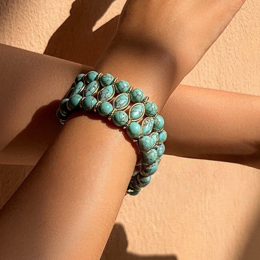 Sky Royal® Woven Turquoise Bead Bracelet with Gold Accents