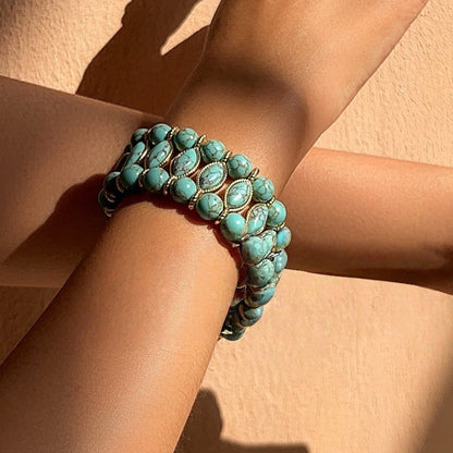 Sky Royal® Woven Turquoise Bead Bracelet with Gold Accents