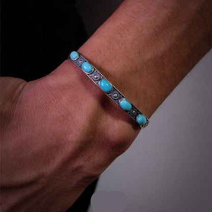 Tibetan 925 Silver Cuff Bracelet with Natural Turquoise