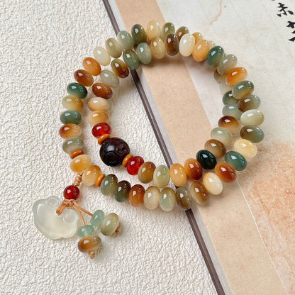 Tibetan Bodhi Seed Double Wrap Bracelet with Peace Lock Charm