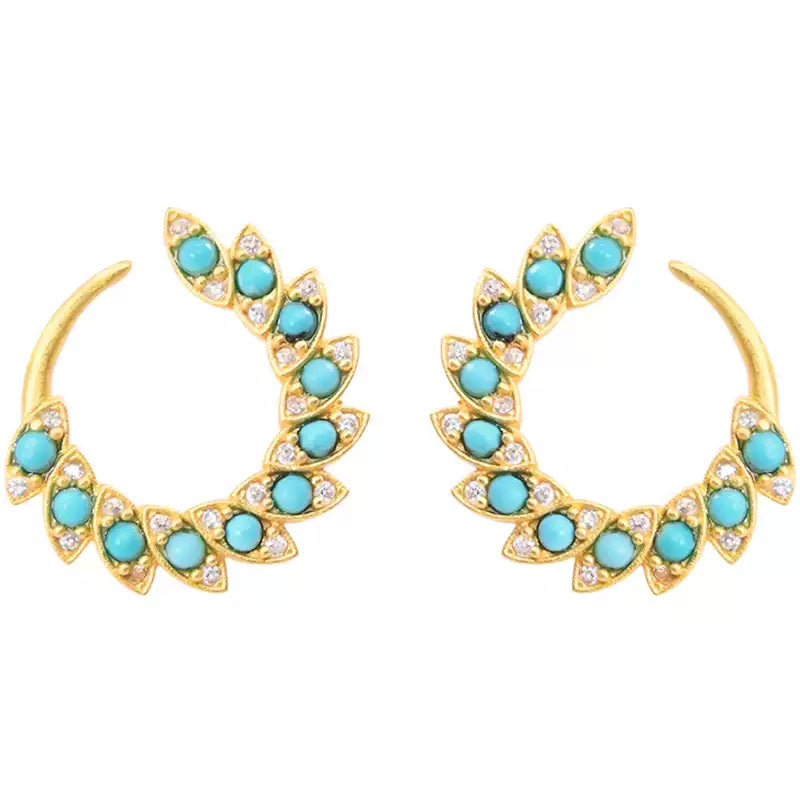 Sky Royal® Gold-Plated Turquoise Hoop Earrings with Leaf Motif