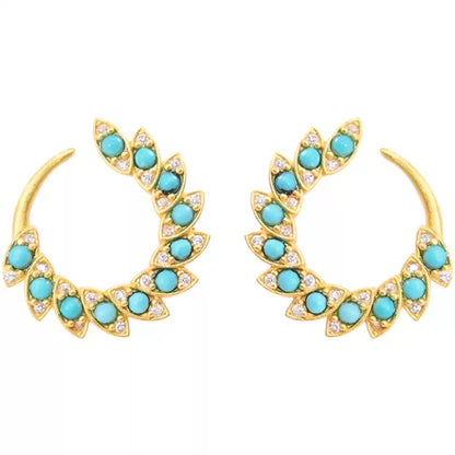 Sky Royal® Gold-Plated Turquoise Hoop Earrings with Leaf Motif