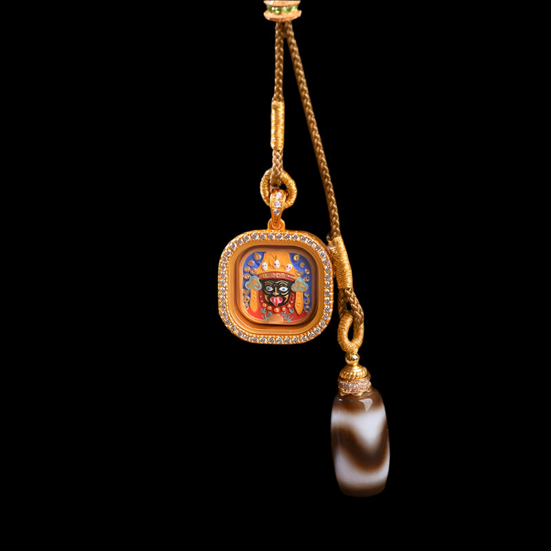 Hand-Painted Thangka Necklace of Jachy Lam: Guardian of Fate