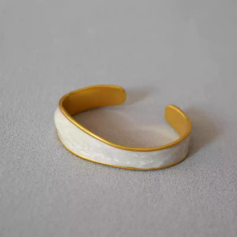 Pearl Enamel Gold-Plated Cuff Bracelet with Vintage Finish