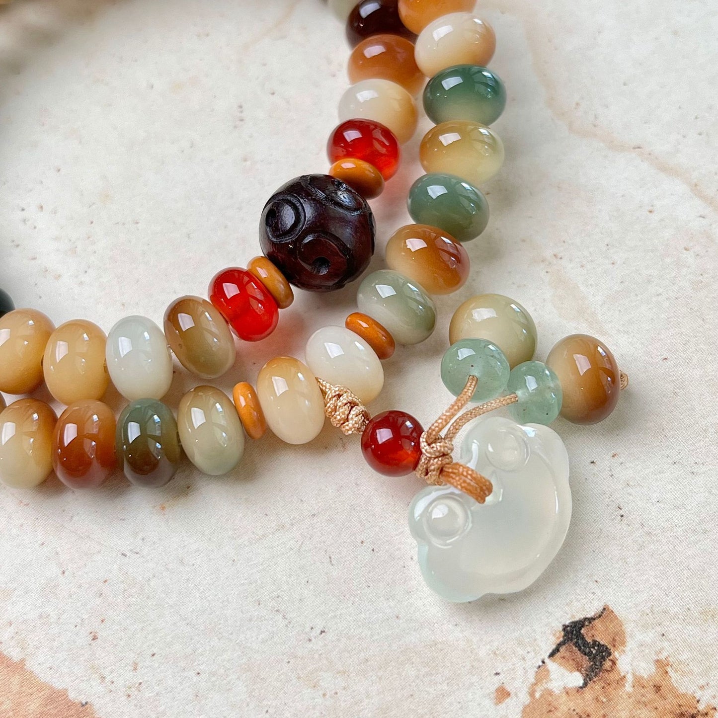 Tibetan Bodhi Seed Double Wrap Bracelet with Peace Lock Charm