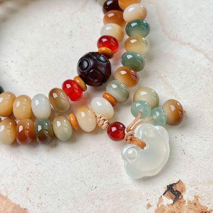 Tibetan Bodhi Seed Double Wrap Bracelet with Peace Lock Charm