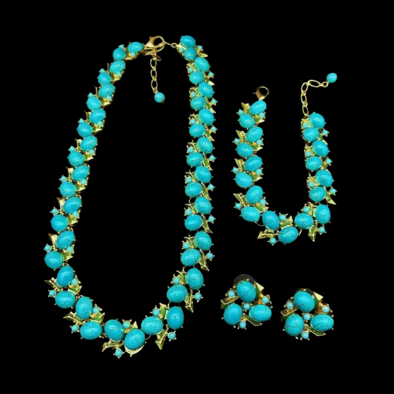 Sky Royal® Turquoise Necklace Bracelet Earrings Set with Gold Accents