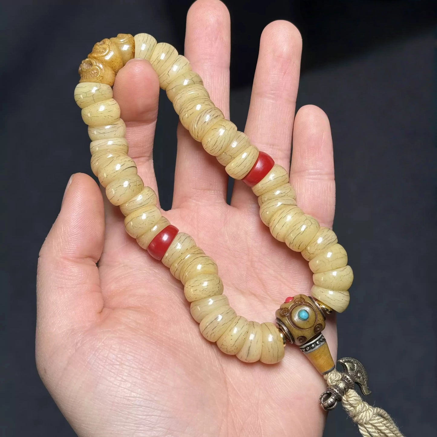 Sacred Gutline® Tibetan Intestine Bone Mala Bracelet with Glass Beads