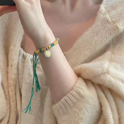 Vajra Knot Bracelet with 24K Gold-Plated S925 Silver & Woven Cord