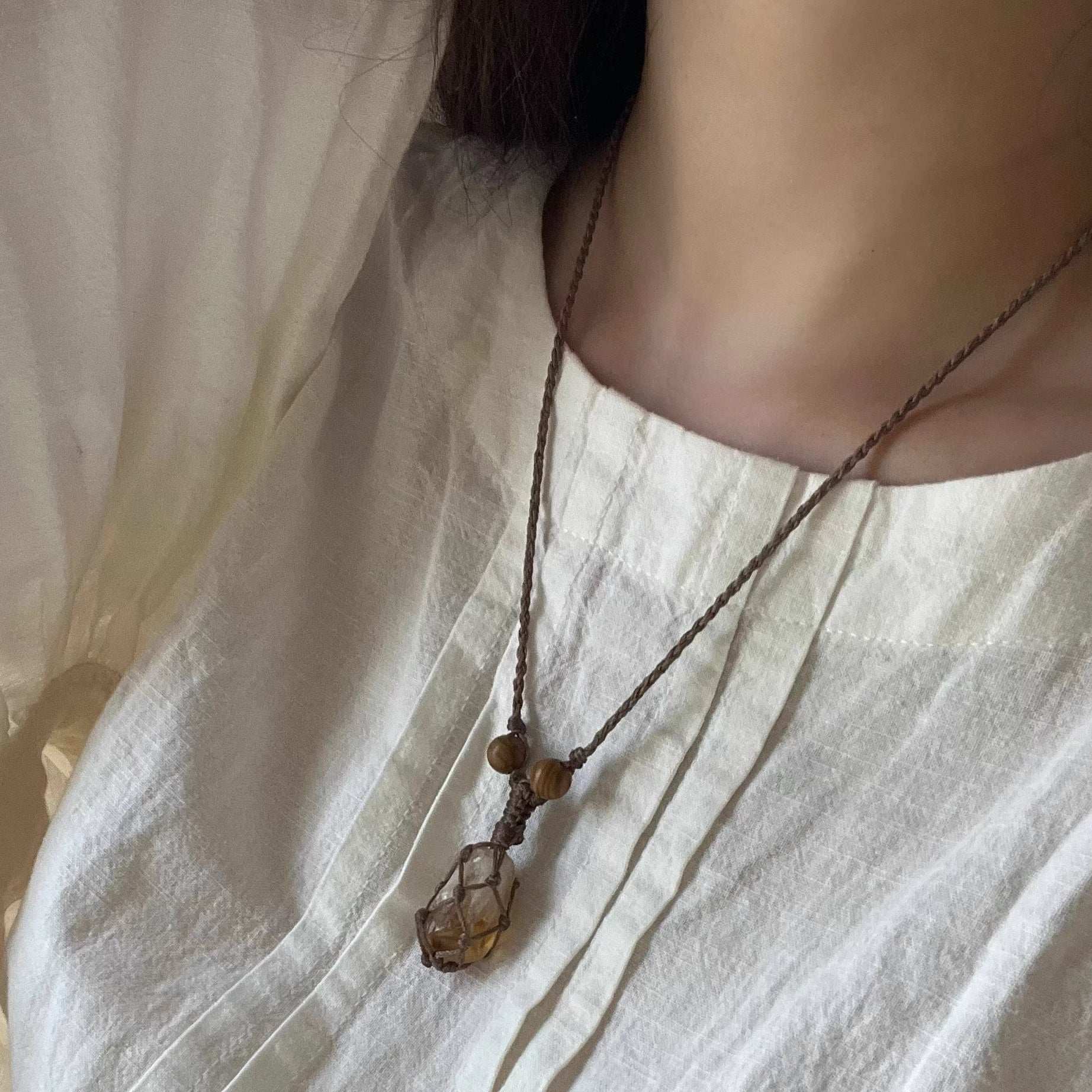 Natural Yellow Quartz Raw Crystal Pendant Necklace - Vintage Choker