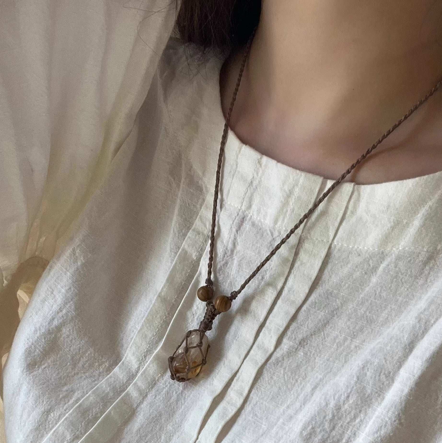 Natural Yellow Quartz Raw Crystal Pendant Necklace - Vintage Choker