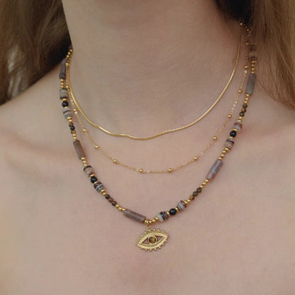 Radiant Grain® Tiger Eye Stone Seed Bead Necklace with Eye Pendant