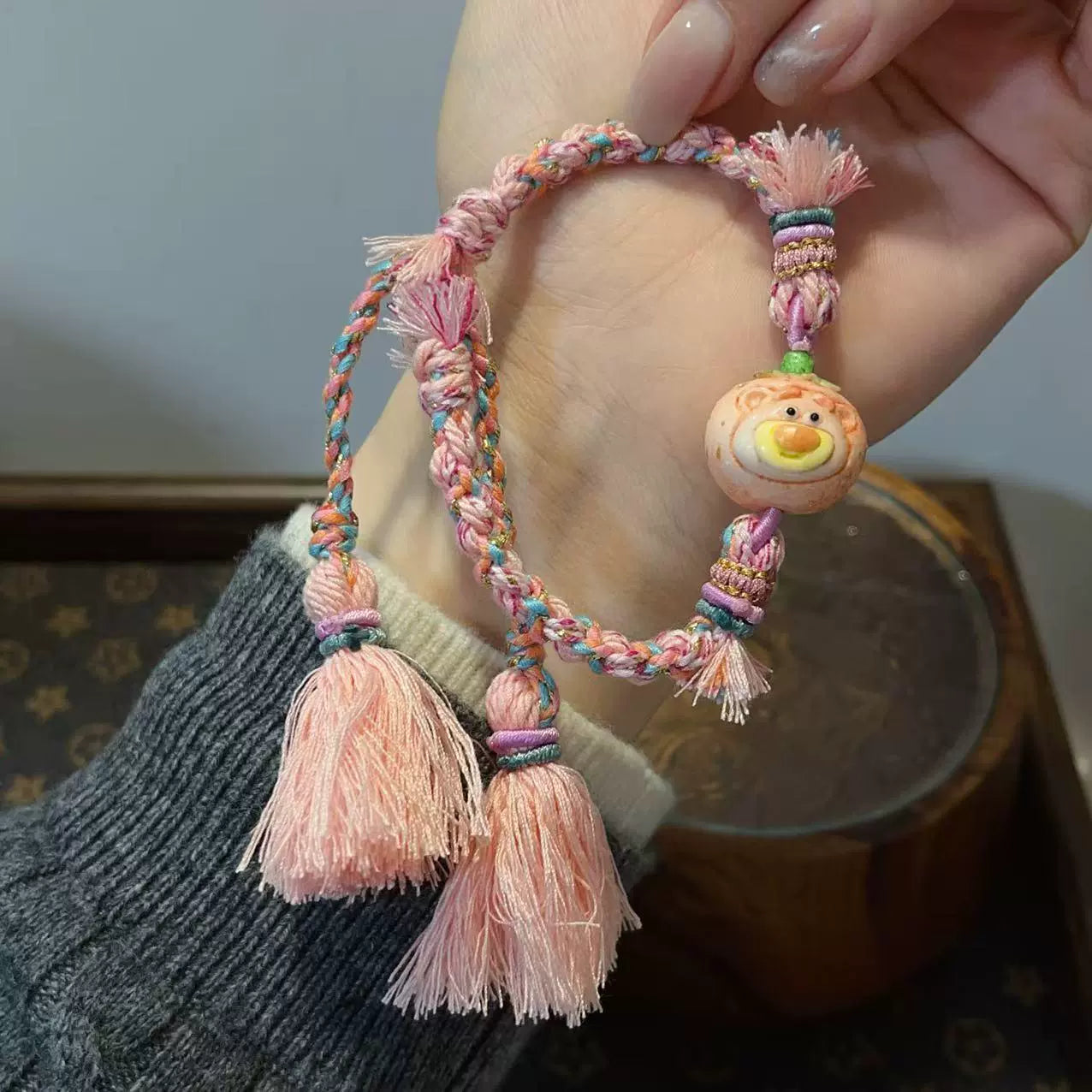 Funky Punky® Handwoven Strawberry Bear Bracelet with Antler Root Bead