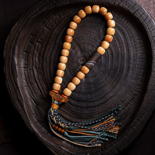 Natural Aged Bodhi Root Prayer Beads with Tassel – Tibetan Style