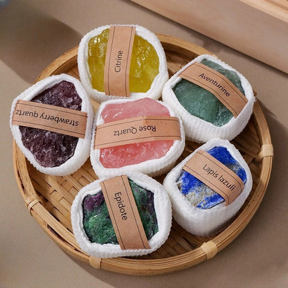 20-Piece Raw Crystal Collection in Wooden Display Box for Healing