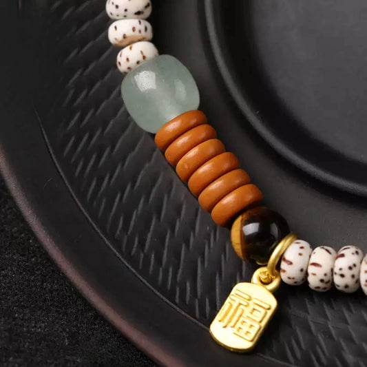 Tibetan Mini Star Moon Bodhi Bracelet with Jade & Blessing Charm