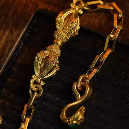 Tibetan Vajra Amulet Bracelet with Handcrafted Chain Links