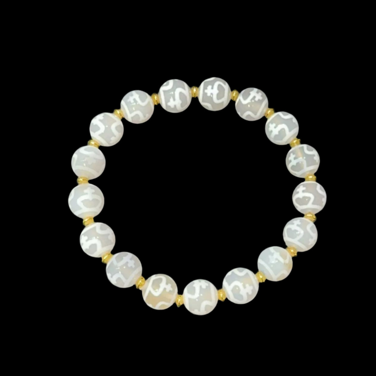 White Omen® Tibetan Treasure Vase Dzi Bracelet with White Agate