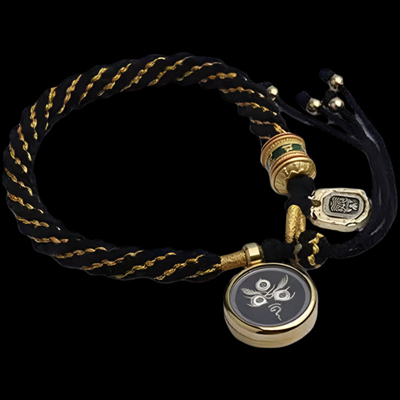 Braids of the Sacred® Tibetan Thangka Handwoven Bracelet with Six-Syllable Mantra and Protective Charms