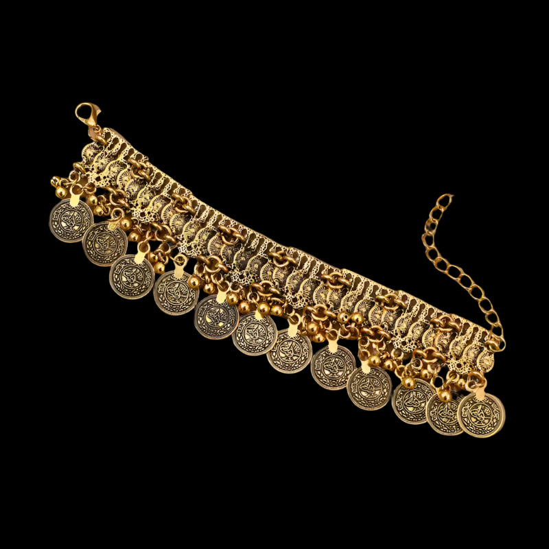 Tibetan Coin Motif Bracelet with Antique Gold Finish