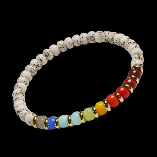 Tibetan Mini Star Moon Bodhi Bracelet with Rainbow Gemstones