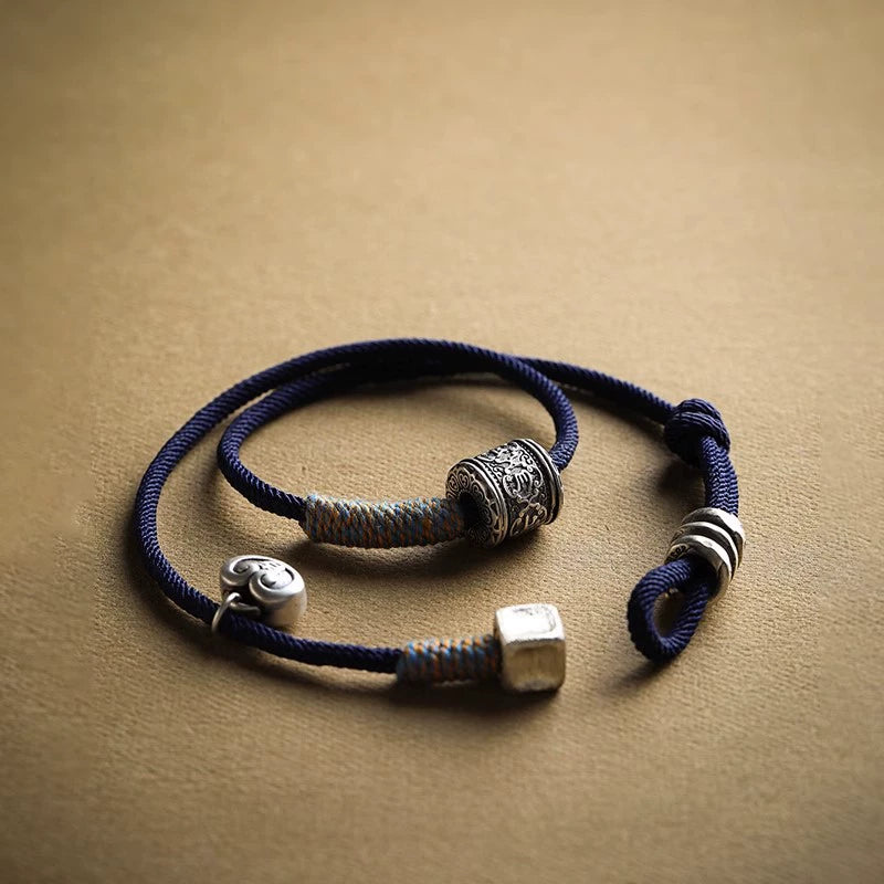Handwoven Tibetan Bracelet with Six-Word Mantra – A Symbol of Peace and Blessings