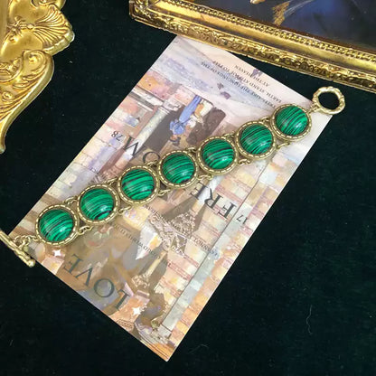 Vintage-Inspired Turquoise & Malachite Bracelet with Aged Gold
