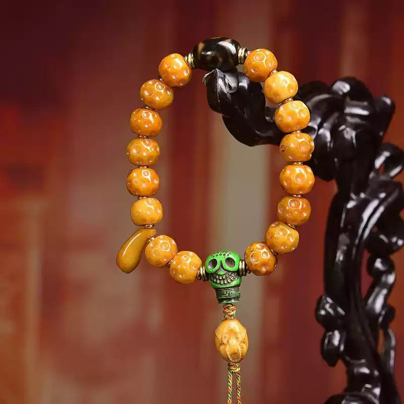 Circle of Life® Tibetan-Style Prayer Beads with Skull Charm and Dzi Accent