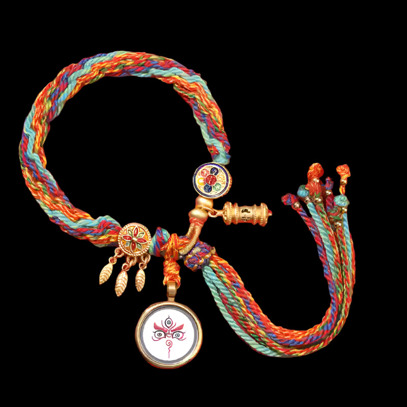 Braids of the Sacred® Tibetan Handwoven Bracelet with Yellow Dzambhala Thangka Charms