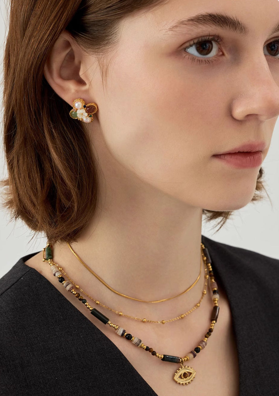 Radiant Grain® Tiger Eye Stone Seed Bead Necklace with Eye Pendant