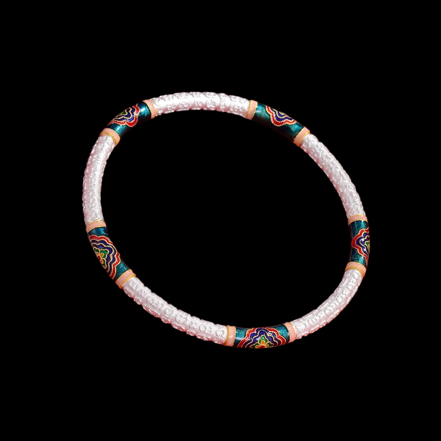 Sterling Silver Cloisonné Flower Bracelet with 5 Buddhist Scriptures