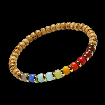 Tibetan Mini Star Moon Bodhi Bracelet with Rainbow Gemstones