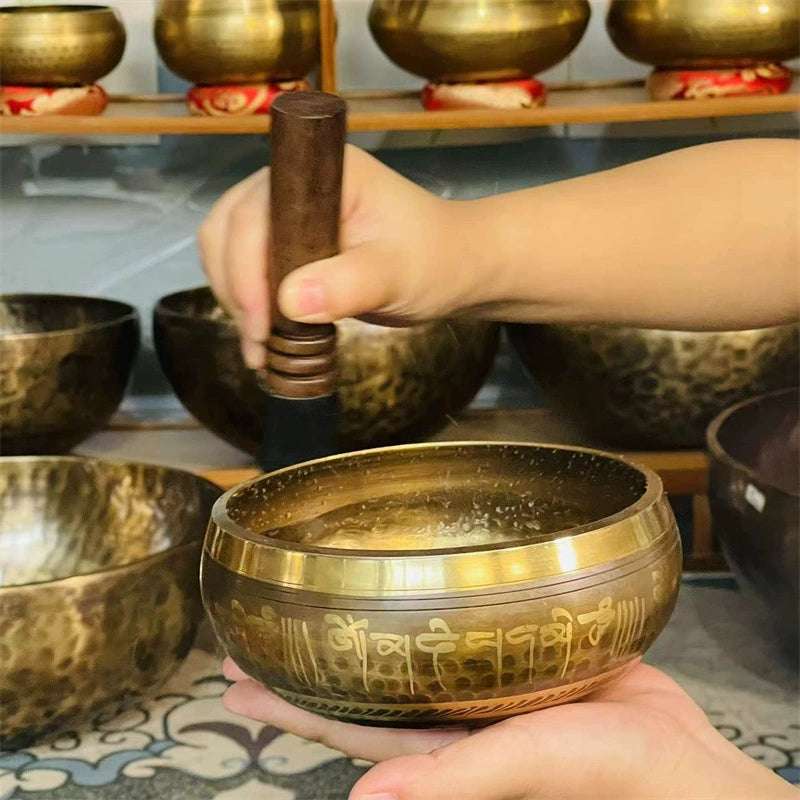 Tibetan Singing Bowl - Brass with Vajra Design for Meditation & Healing